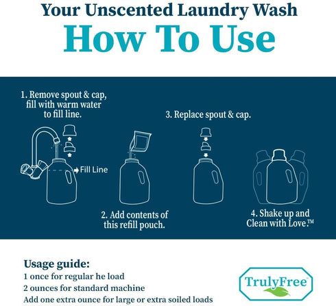 Laundry Wash Detergent for Sensitive Skin, Gentle & Safe for Baby Clothes | Plant-Based, Natural Ingredients | Unscented | Include 1 Refillable Bo...